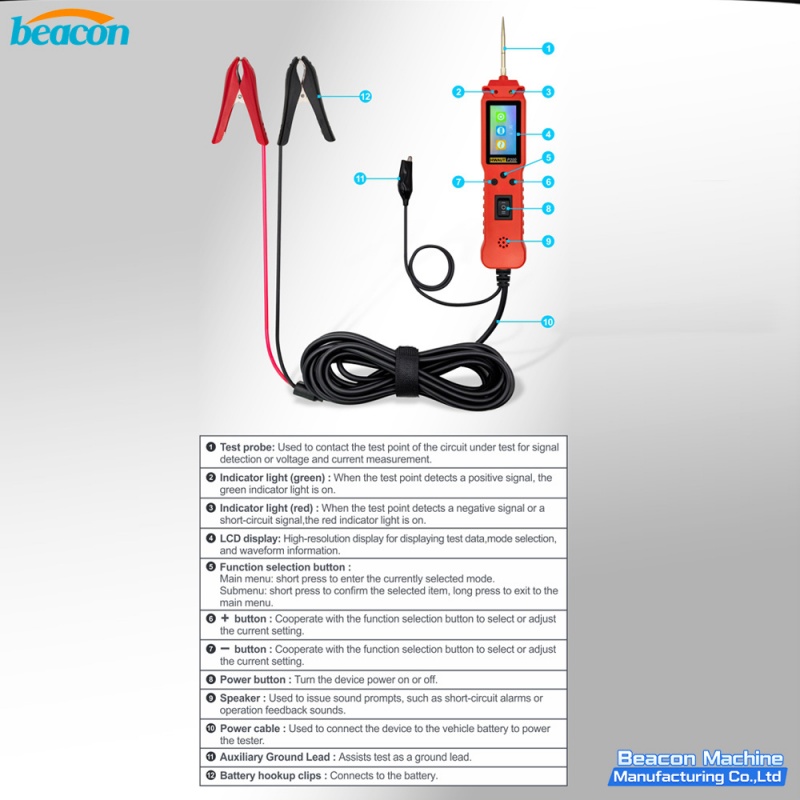 {Tester de Circuito Eléctrico Automotriz Sonda de Potencia Inteligente Escáner Digital de Componentes de Voltaje Herramienta de Diagnóstico P200}