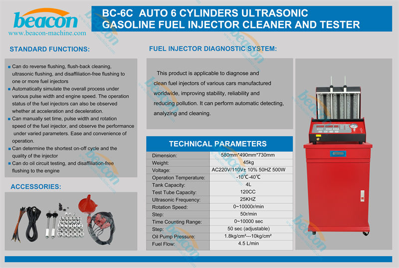 BC-6C Injector Cleaner, Fuel Injector Tester, Ultrasonic Fuel Injector Cleaning
