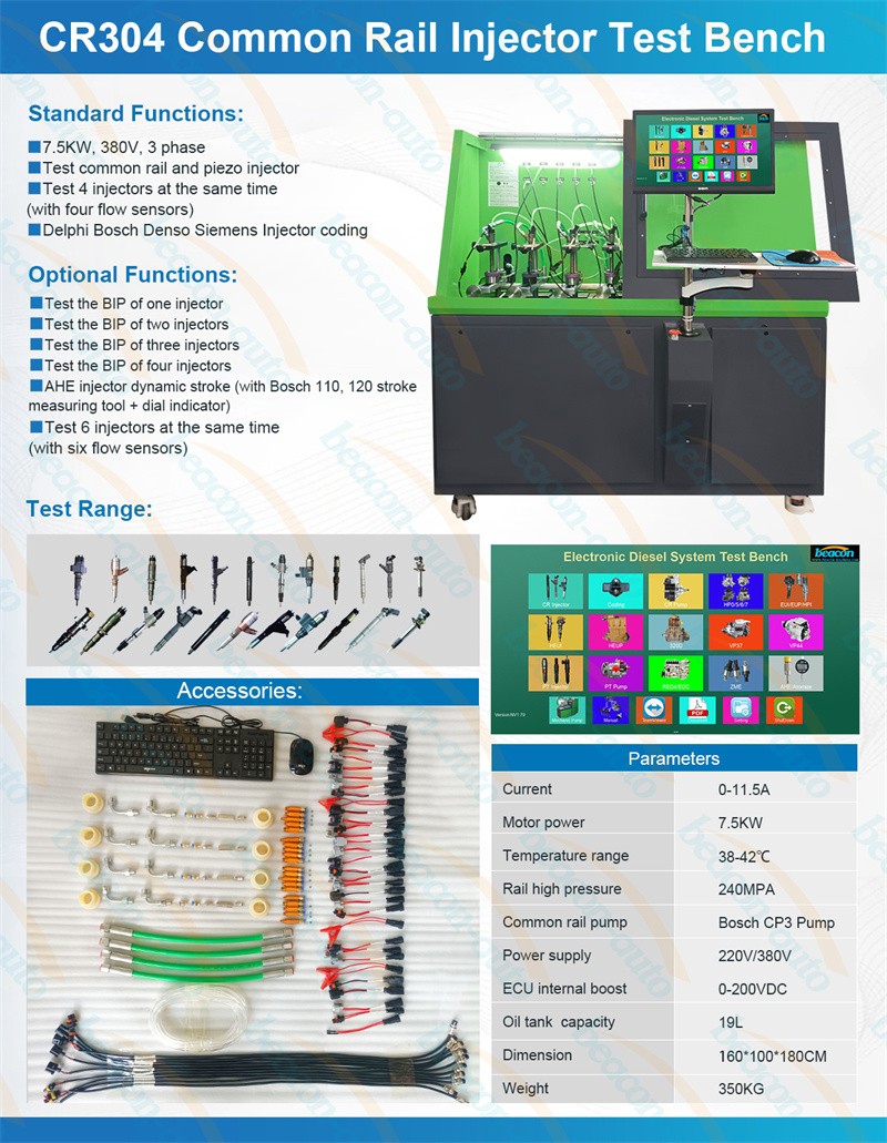 CR304 Test Bench, 4 Injector Test Stand, Common Rail Injector Coding