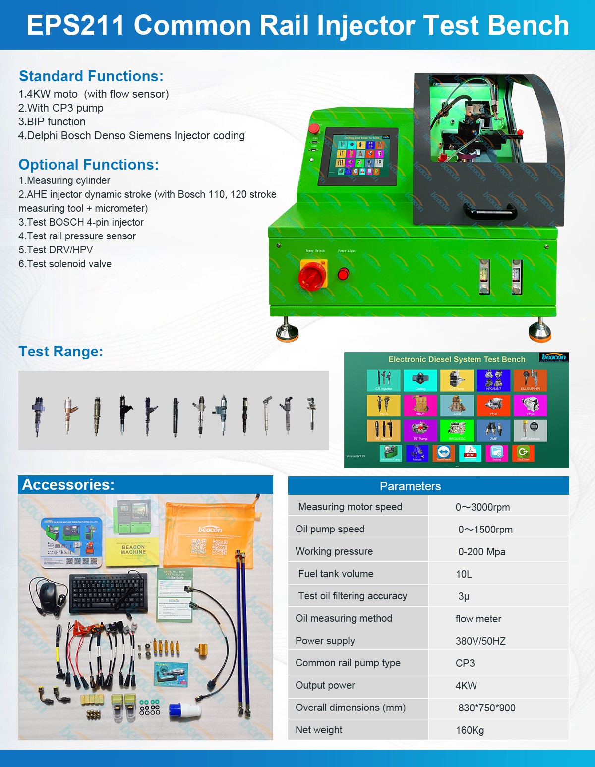 EPS211 Test Bench, Common Rail Injector Tester, BIP Function Diagnostic EPS211 Test Bench, Common Rail Injector Tester, BIP Function Diagnostic